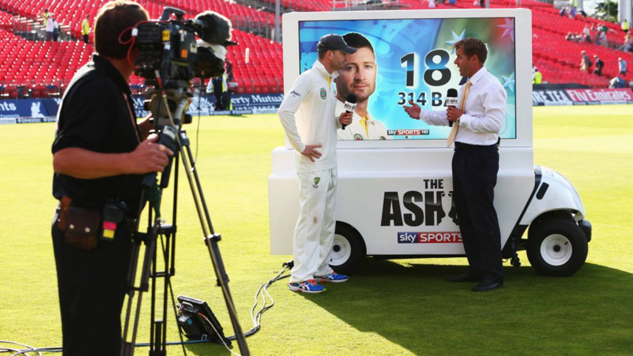 Michael Clarke talks to Sky Sports' Ian Ward, England v Australia, 3rd Investec Test, Old Trafford, 2nd day, August 2, 2013