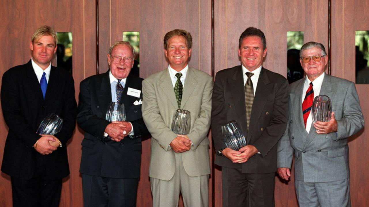 Shane Warne, Arthur Morris, Ian Healy, Allan Border and Neil Harvey were named in Australia's Test team of the century, Sydney, January 18, 2000