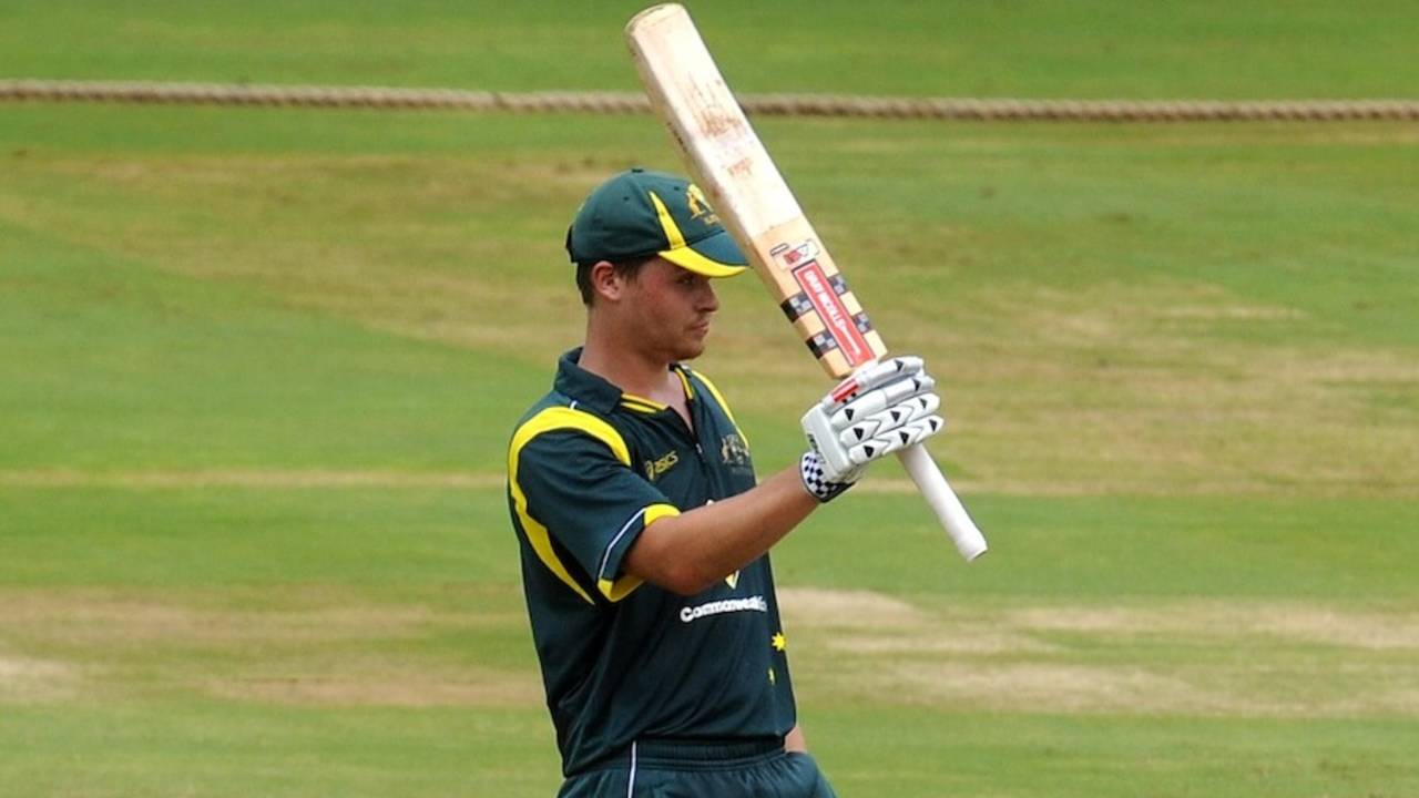 Sean Willis celebrates his fifty, Australia Under-19s v South Africa Under-19s, Visakhapatnam, September 29, 2013