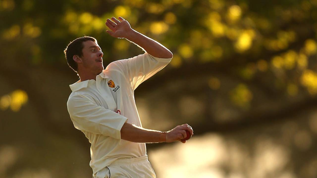 Hayden Parsons in his bowling stride, Western Australia v New South Wales, Future Leagues match, day 1, Perth, October 14, 2013
