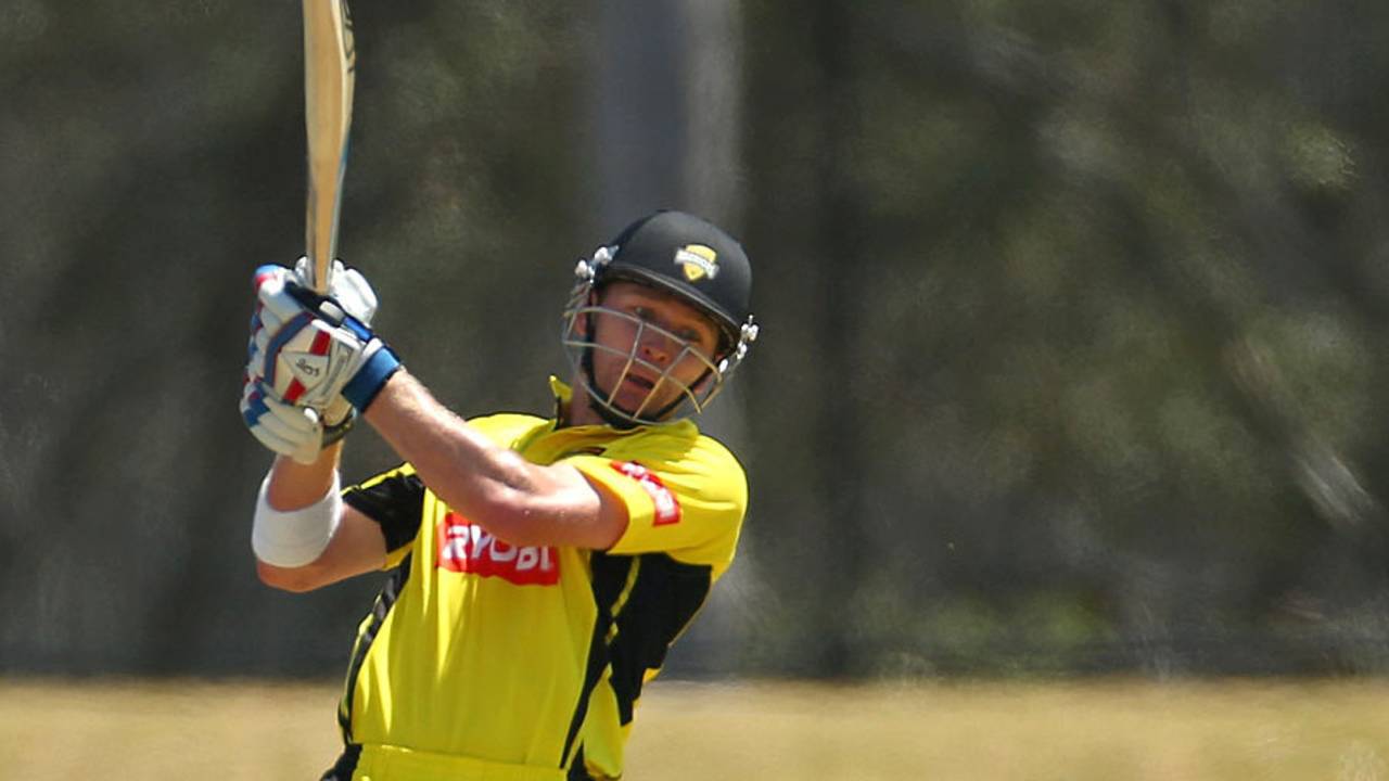 John Rogers forces one away during his 68, Tasmania v Western Australia, Ryobi Cup, Sydney, October 19, 2013