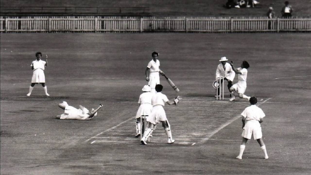 Marie McDonough takes a catch to dismiss Wilkie Wilkinson off the bowling of Betty Wilson, Australia women v England, 1st day, 4th Test, Perth, March 21, 1958
