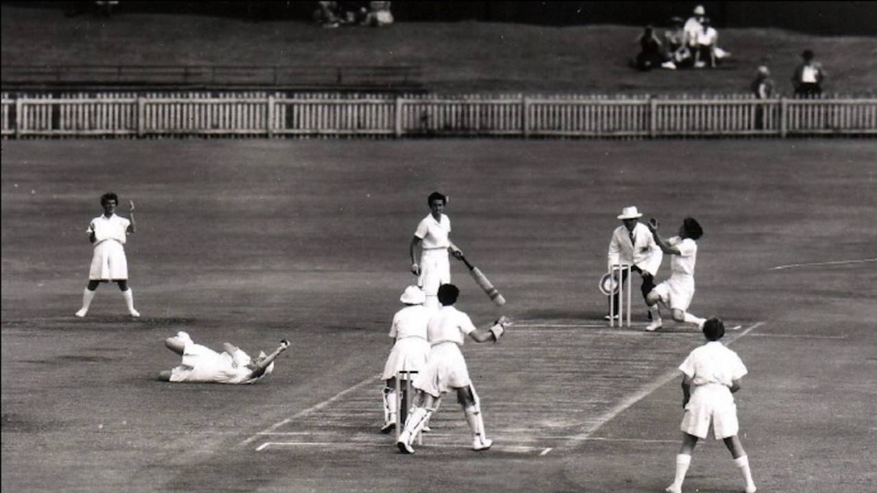 Marie McDonough takes a catch to dismiss Wilkie Wilkinson off the bowling of Betty Wilson, Australia women v England, 1st day, 4th Test, Perth, March 21, 1958