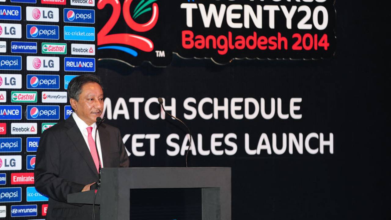 BCB president Nazmul Hassan at the announcement of the World T20 fixtures and venues, Dhaka, October 27, 2013