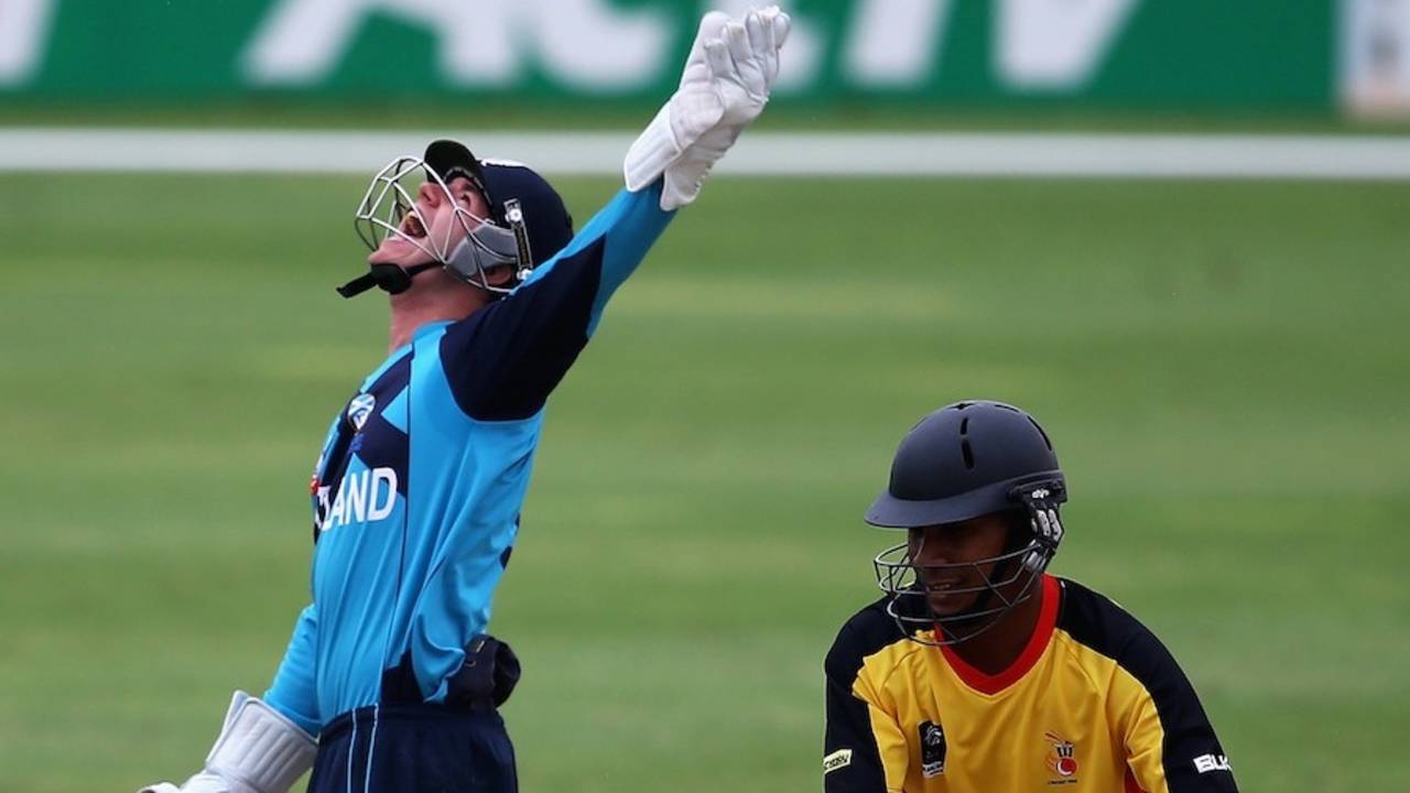 Matthew Cross celebrates the catch to dismiss Chris Amini, Scotland v Papua New Guinea, ICC World Twenty20 Qualifiers, Group B, Dubai, November 21, 2013