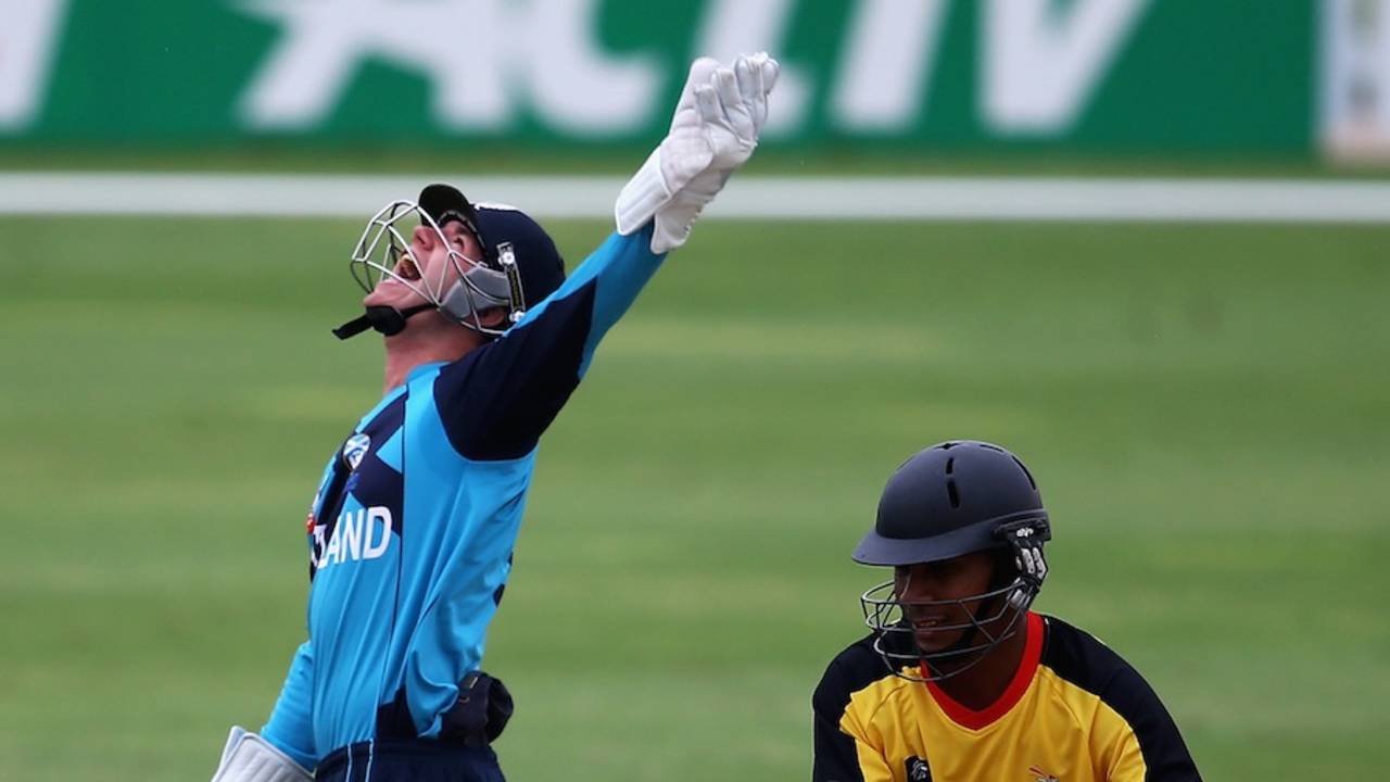 Matthew Cross celebrates the catch to dismiss Chris Amini, Scotland v Papua New Guinea, ICC World Twenty20 Qualifiers, Group B, Dubai, November 21, 2013