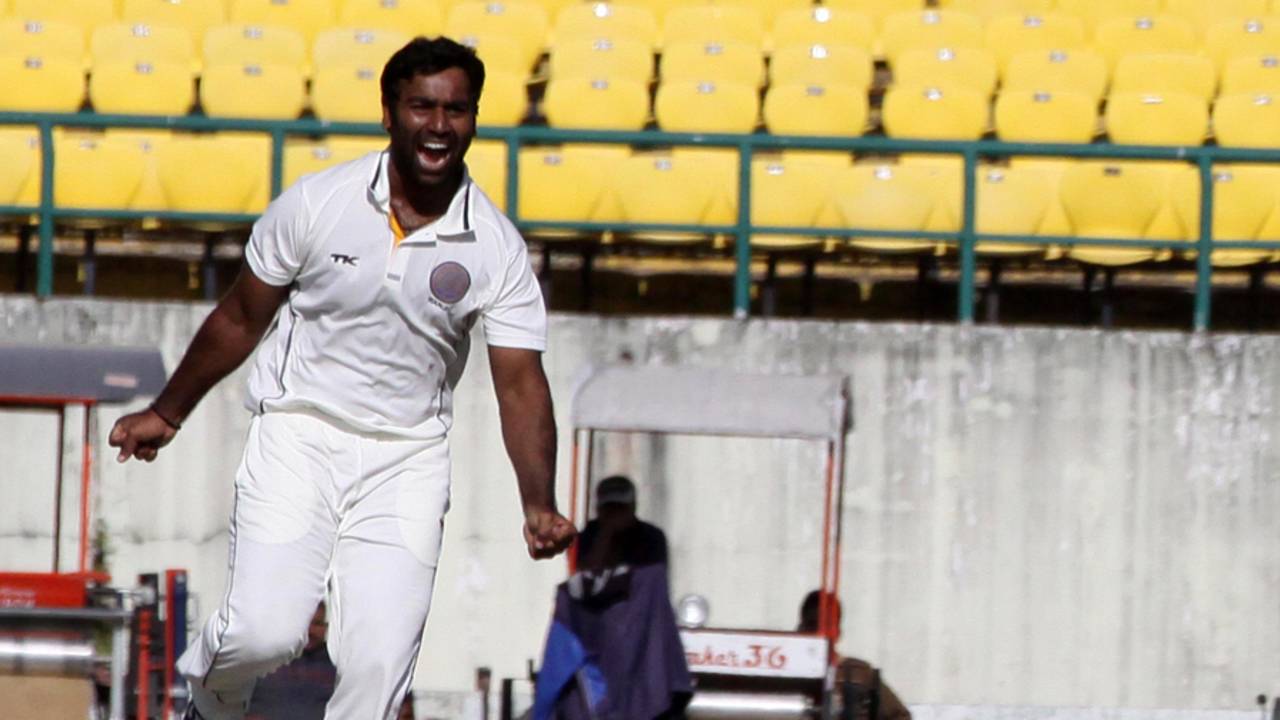 Alfred Absolem celebrates a wicket, Himachal Pradesh v Hyderabad, Ranji Trophy, Group C, Dharamsala, 4th day, November 24, 2013