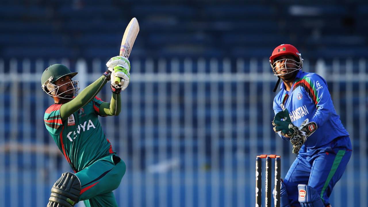 Rakep Patel plays a sweep shot during his innings of 52, Afghanistan v Kenya, ICC World Twenty20 Qualifier, Group B, November 24, 2013