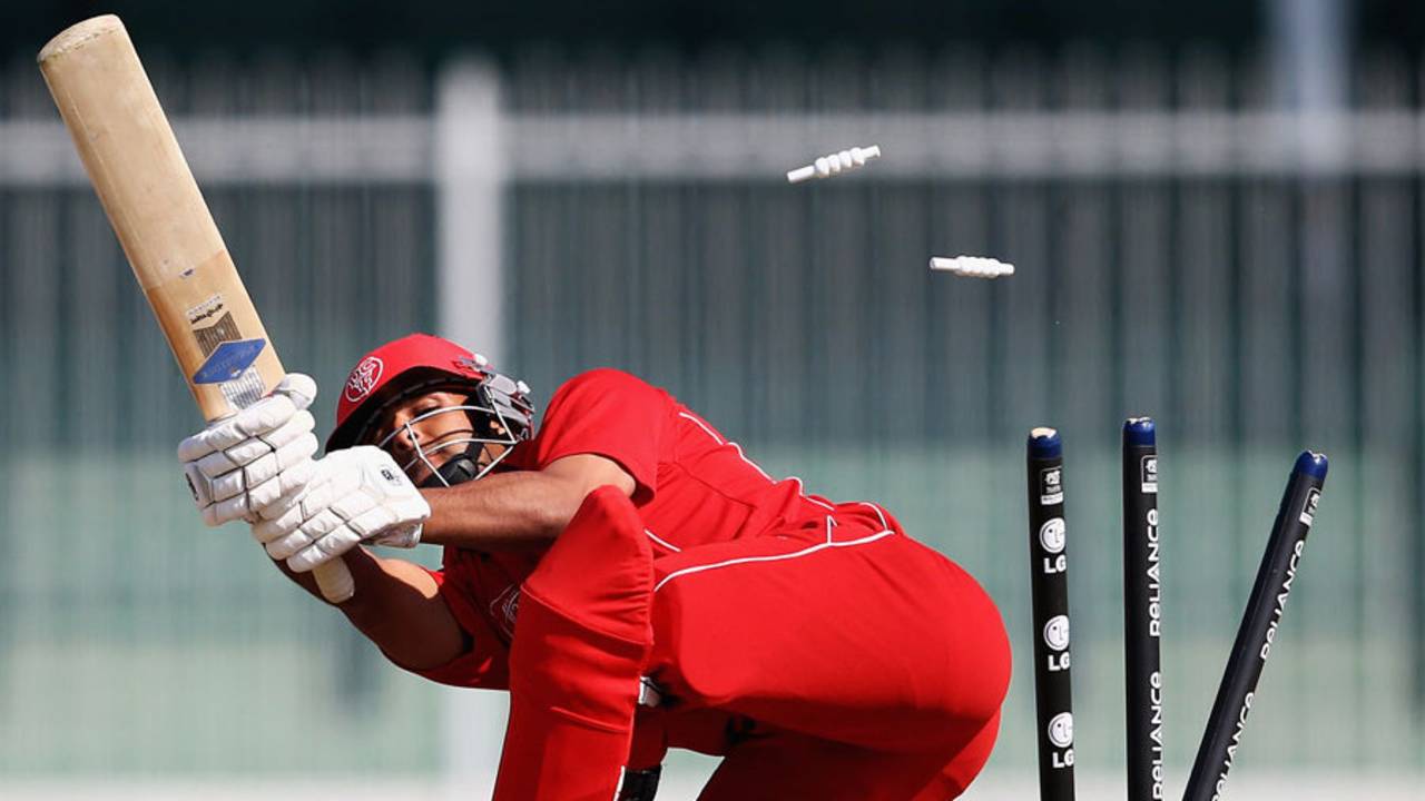 Taha Ahmed was bowled by Imran Awan for 2, United States of America v Denmark, ICC World Twenty20 Qualifier, 15th place play-off, Sharjah, November 26, 2013
