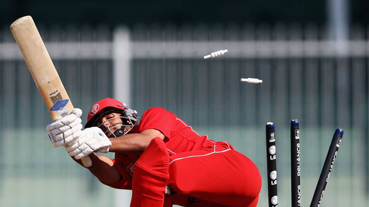 Taha Ahmed was bowled by Imran Awan for 2, United States of America v Denmark, ICC World Twenty20 Qualifier, 15th place play-off, Sharjah, November 26, 2013