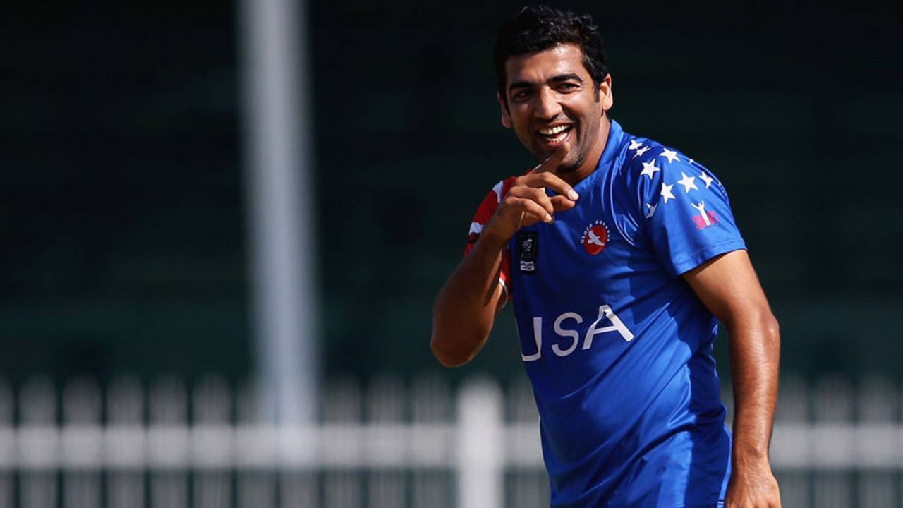 Imran Awan picked up two wickets in the 19th over, United States of America v Denmark, ICC World Twenty20 Qualifier, 15th place play-off, Sharjah, November 26, 2013