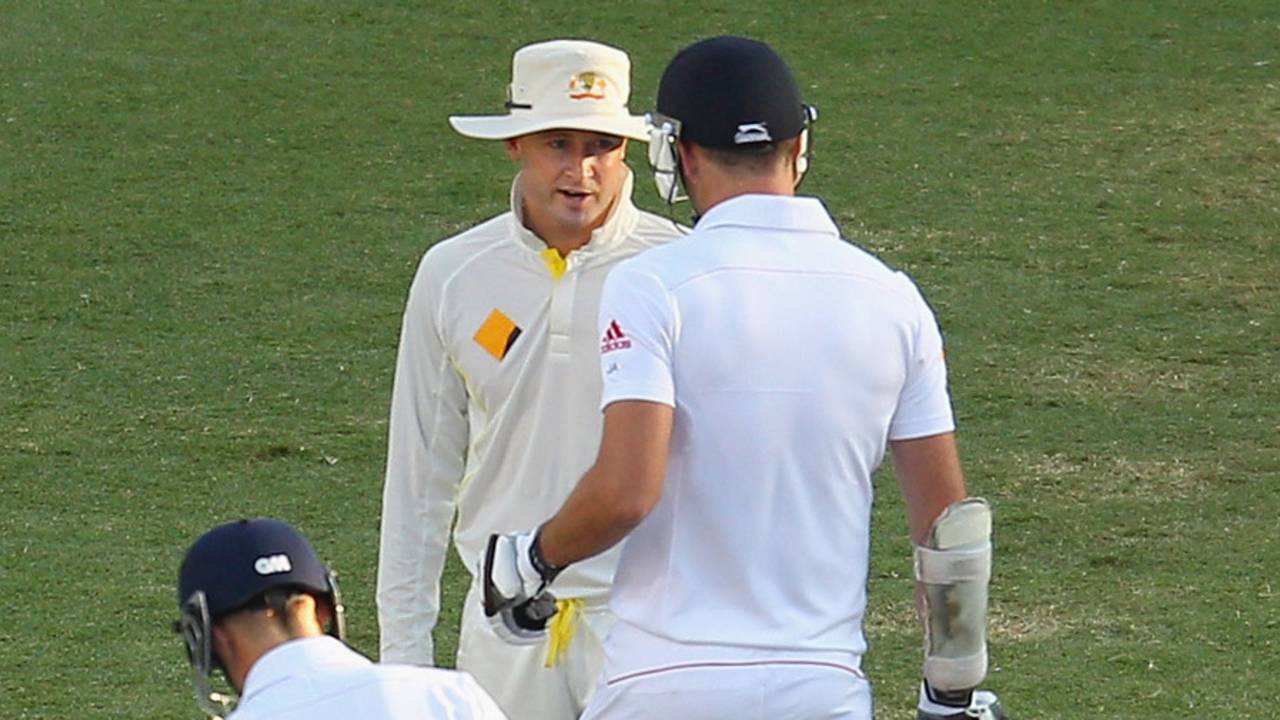 Michael Clarke and James Anderson exchange words, Australia v England, 1st Test, Brisbane, 4th day, November 24, 2013