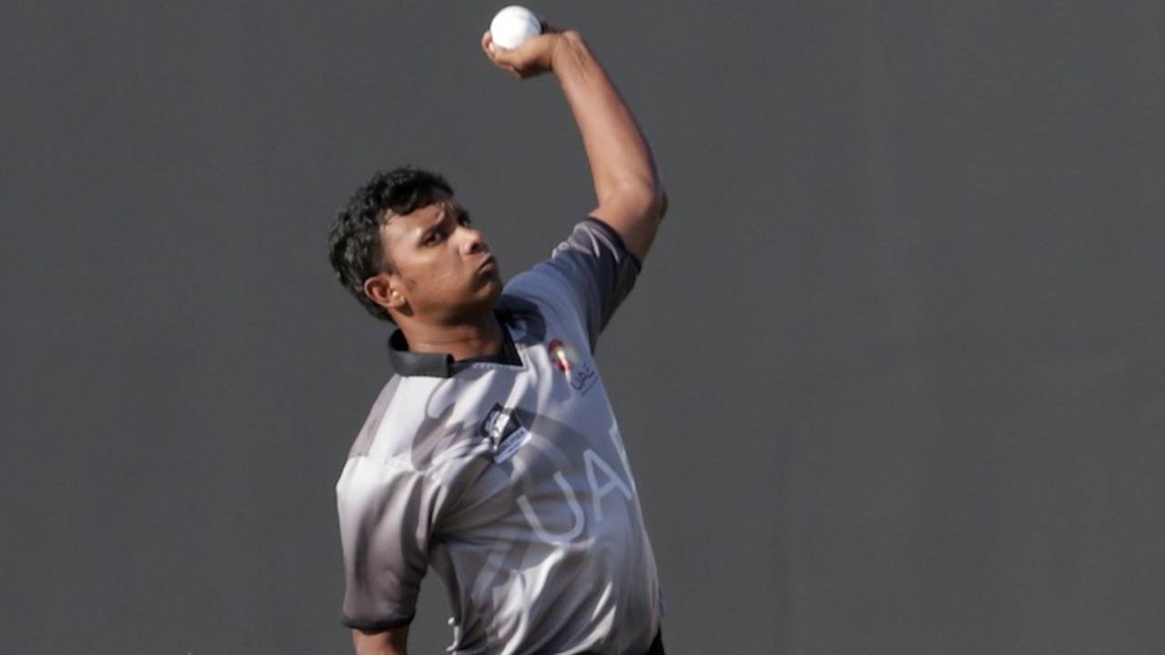 Shadeep Silva took a wicket and gave nine runs from his four runs, United Arab Emirates v Netherlands, quarter-final, ICC World Twenty20 Qualifier, Abu Dhabi, November 27, 2013