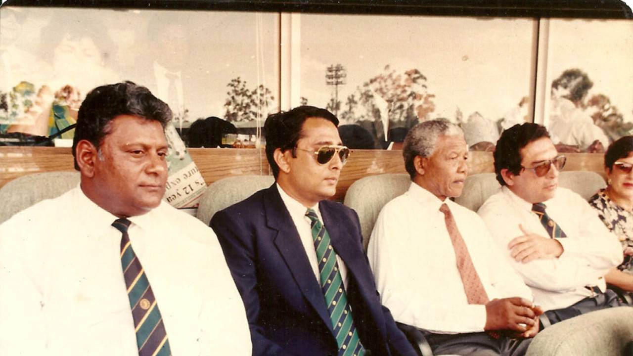 Mathur (second from left) with Nelson Mandela and Ali Bacher at the 2003 World Cup in South Africa&nbsp;&nbsp;&bull;&nbsp;&nbsp;ESPNcricinfo Ltd