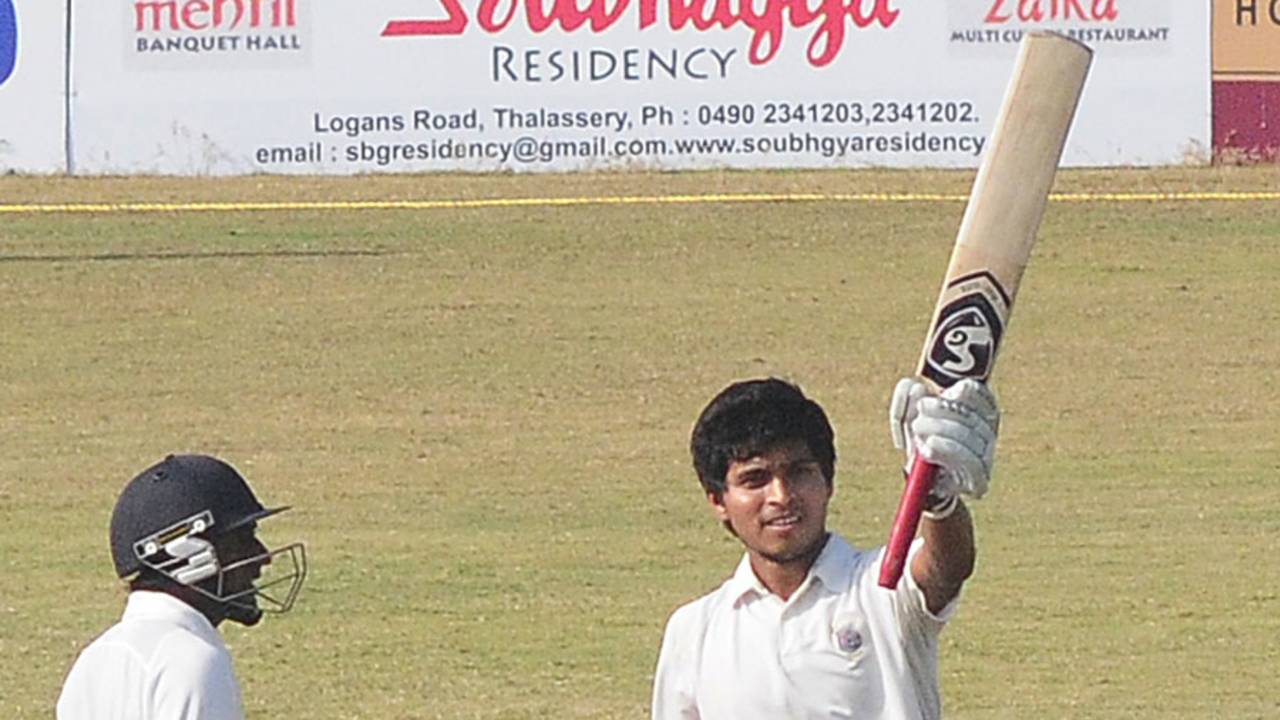 Akshay Darekar is pleased after scoring a maiden first-class fifty, Kerala v Maharashtra, Ranji Trophy 2013-14, Group C, 2nd day, Kannur, December 15, 2013
