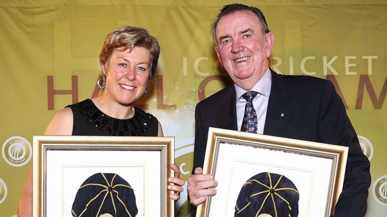 File photo - Debbie Hockley and Bob Simpson at the ICC's Hall of Fame Induction&nbsp;&nbsp;&bull;&nbsp;&nbsp;Getty Images