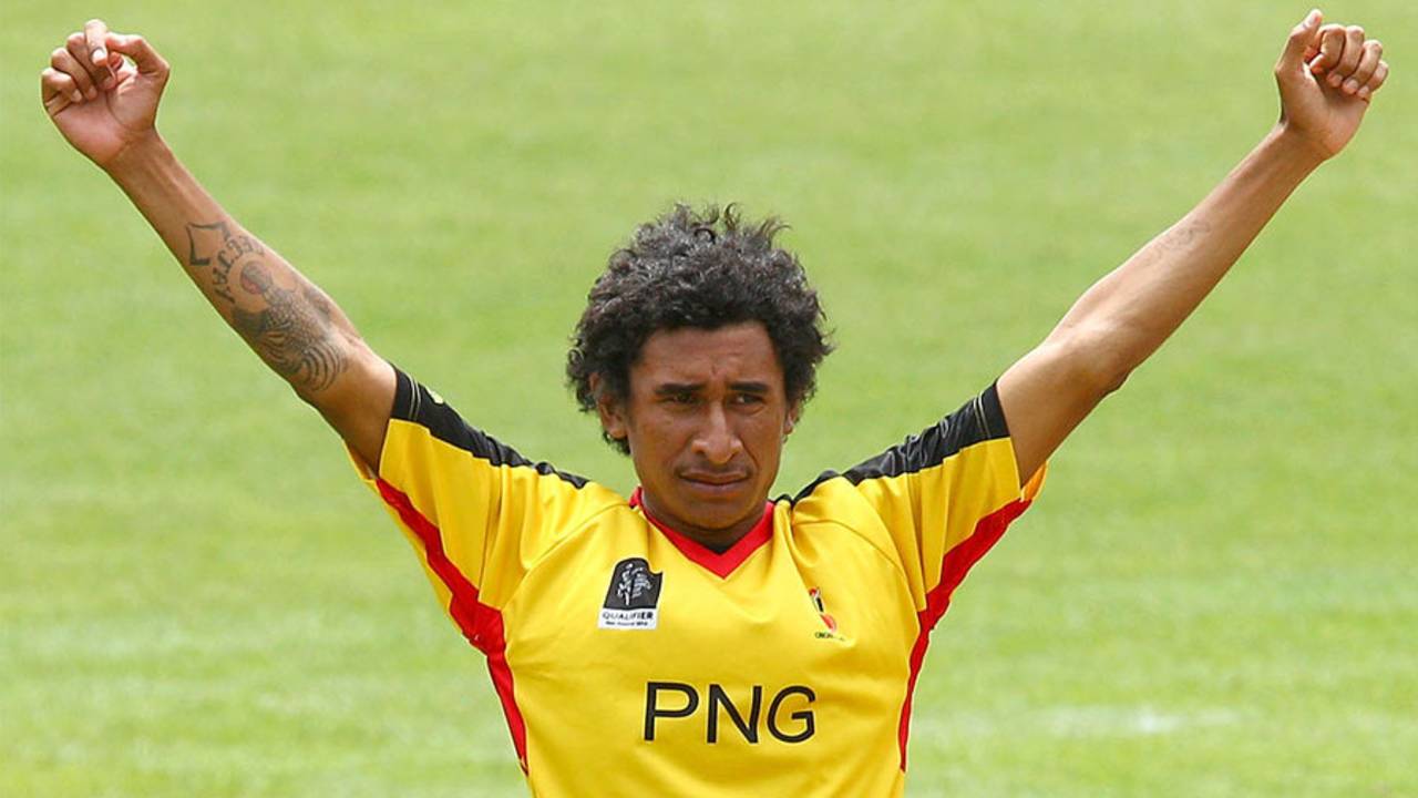 Raymond Haoda celebrates a wicket, Kenya v Papua New Guinea, World Cup 2015 Qualifiers, New Plymouth, January 13, 2014