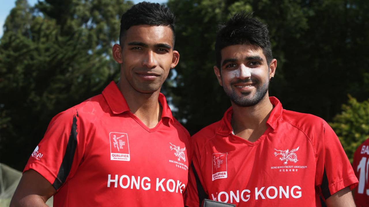Irfan Ahmed and Waqas Barkat shared an unbeaten 154-run opening stand, Hong Kong v Nepal, ICC World Cup 2015 Qualifier, Group A, Rangiora, January 19, 2014