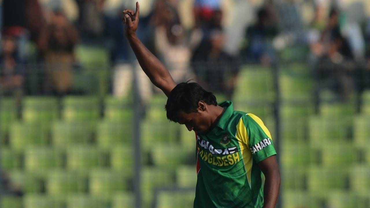Rubel Hossain signals after dismissing Thisara Perera for a duck, Bangladesh v Sri Lanka, 2nd ODI, Mirpur, February 20, 2014