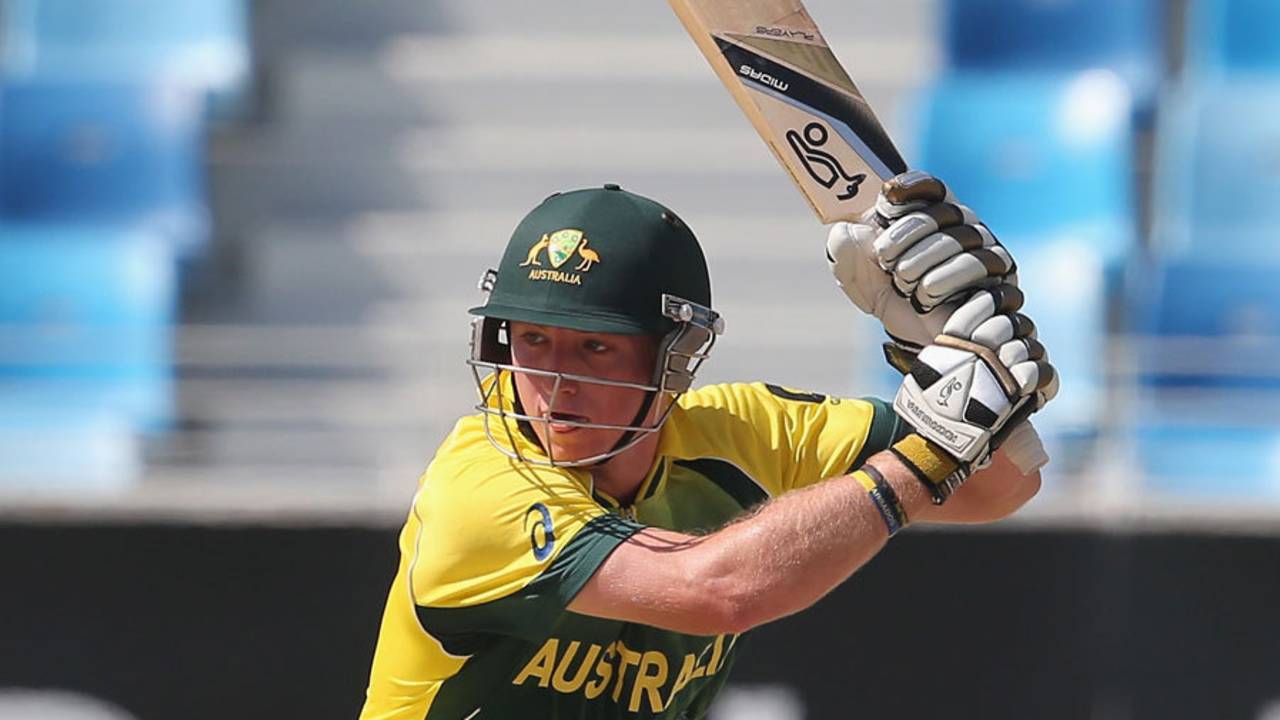 Jaron Morgan sets up for a shot, Australia v West Indies, Under-19 World Cup 2014, quarter-final, Dubai, February 23, 2014