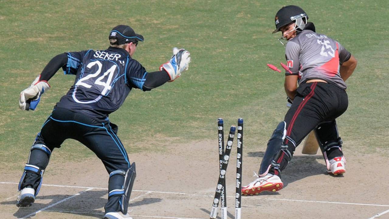 Shivank Vijayakumar is stumped, UAE v New Zealand, 2nd Plate Semi-Final, Under-19 World Cup, Abu Dhabi, February 25, 2014