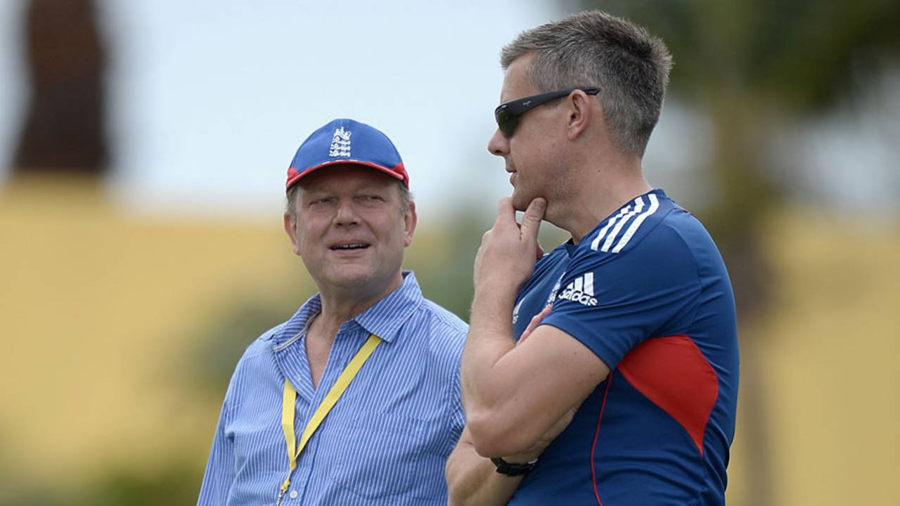 Is this a job interview? Ashley Giles chats with Paul Downton, the managing director of England cricket, North Sound, February 27, 2014