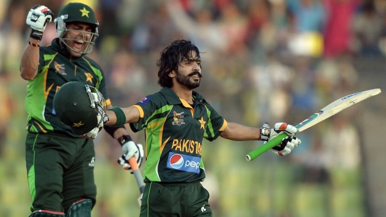 Fawad Alam is joined by Umar Akmal for the celebrations, Pakistan v Sri Lanka, Asia Cup final, Mirpur, March 8, 2014