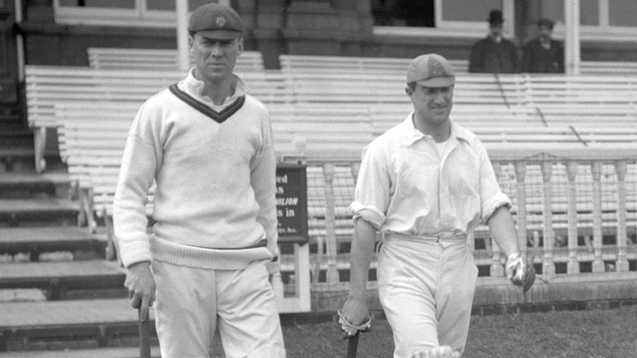 Jimmy Sinclair and Aubrey Faulkner walk out to bat, MCC v South Africans, 2nd day, Lord's, May 28, 1907