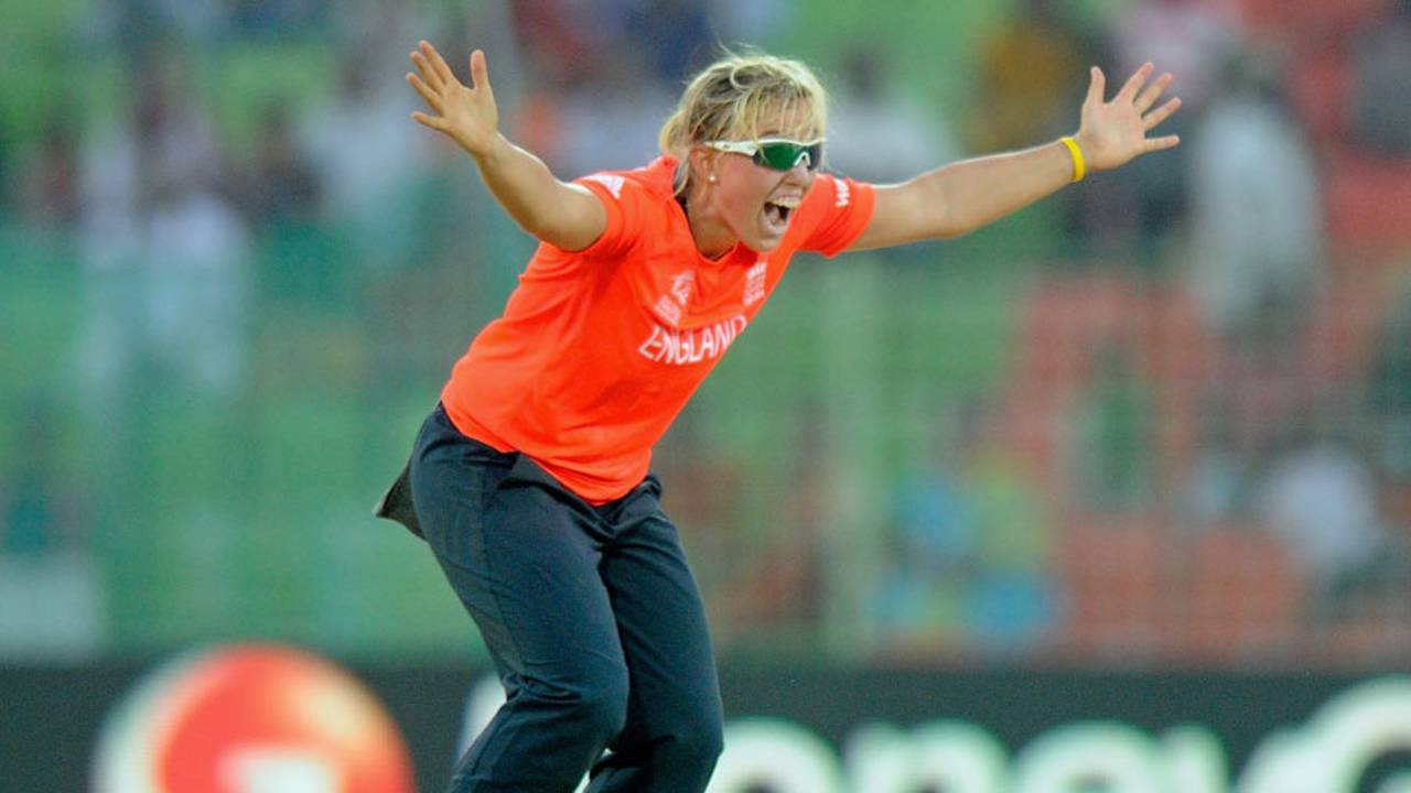 Danielle Hazell appeals for a wicket, Bangladesh v England, Women's World Twenty20 2014, Group B, Sylhet, March 28, 2014