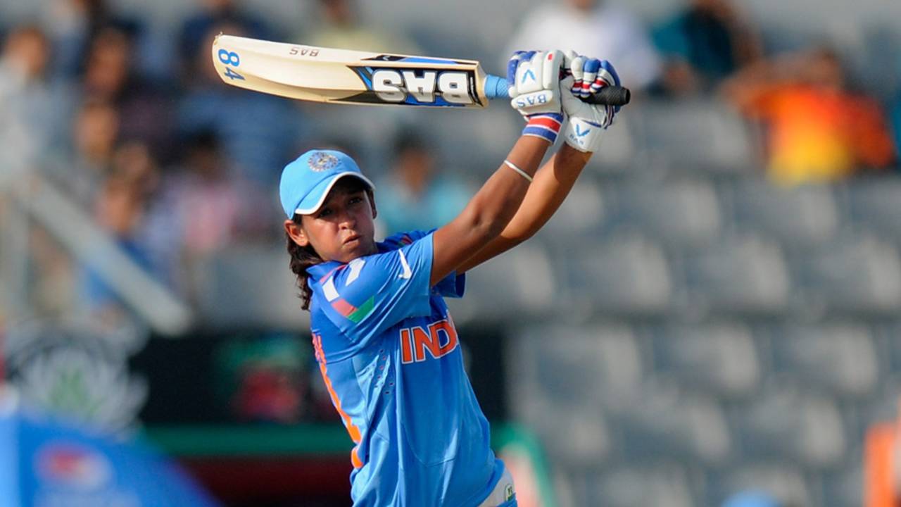 Harmanpreet Kaur launches one on her way to 77, Bangladesh v India, Women's World T20, Group B, Sylhet, March 30, 2014