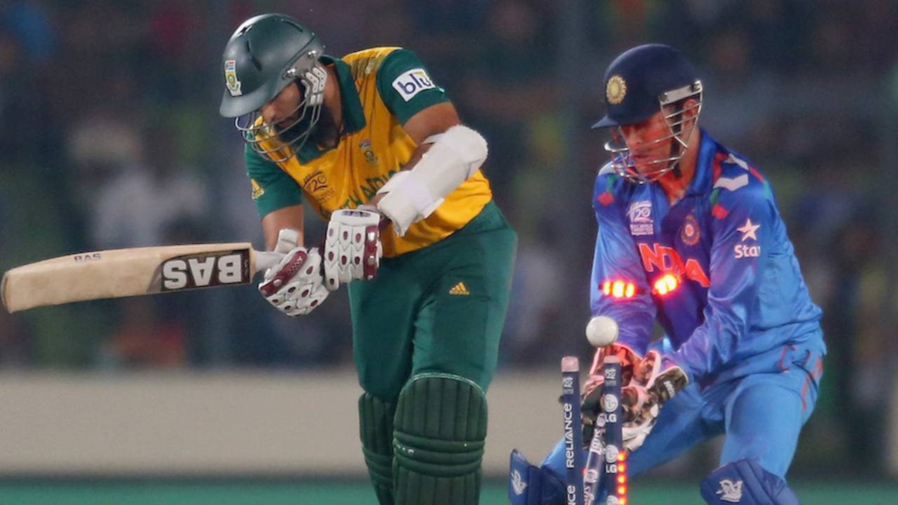 Hashim Amla is bamboozled by an R Ashwin carrom-ball, India v South Africa, World T20, semi-final, Mirpur, April 4, 2014