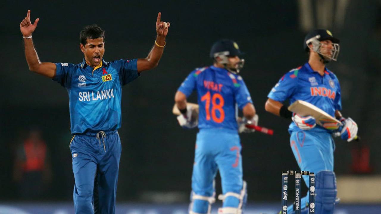 Nuwan Kulasekara dismissed Yuvraj Singh for 11, India v Sri Lanka, final, World T20, Mirpur, April 6, 2014