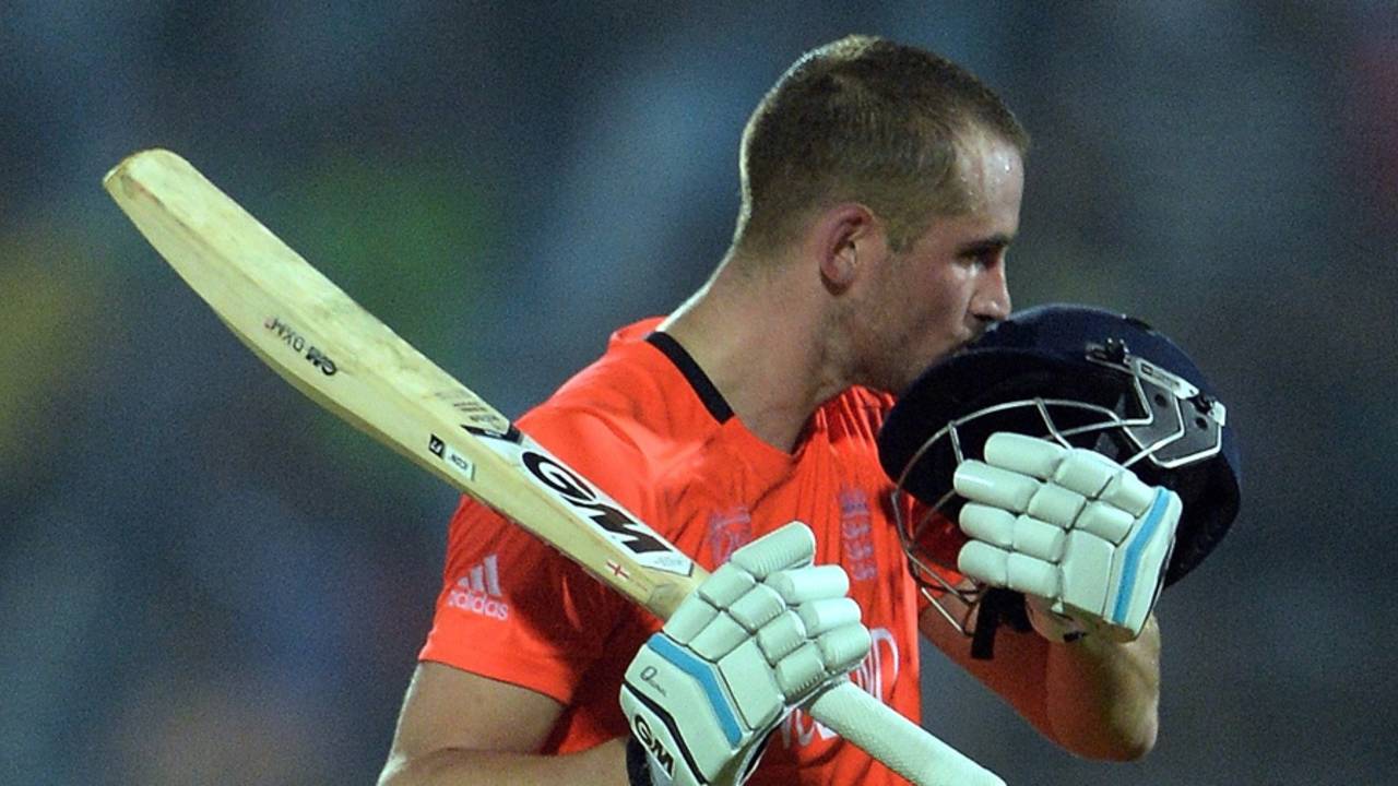Alex Hales after reaching his hundred, England v Sri Lanka, World T20, Group 1, Chittagong, March, 27, 2014