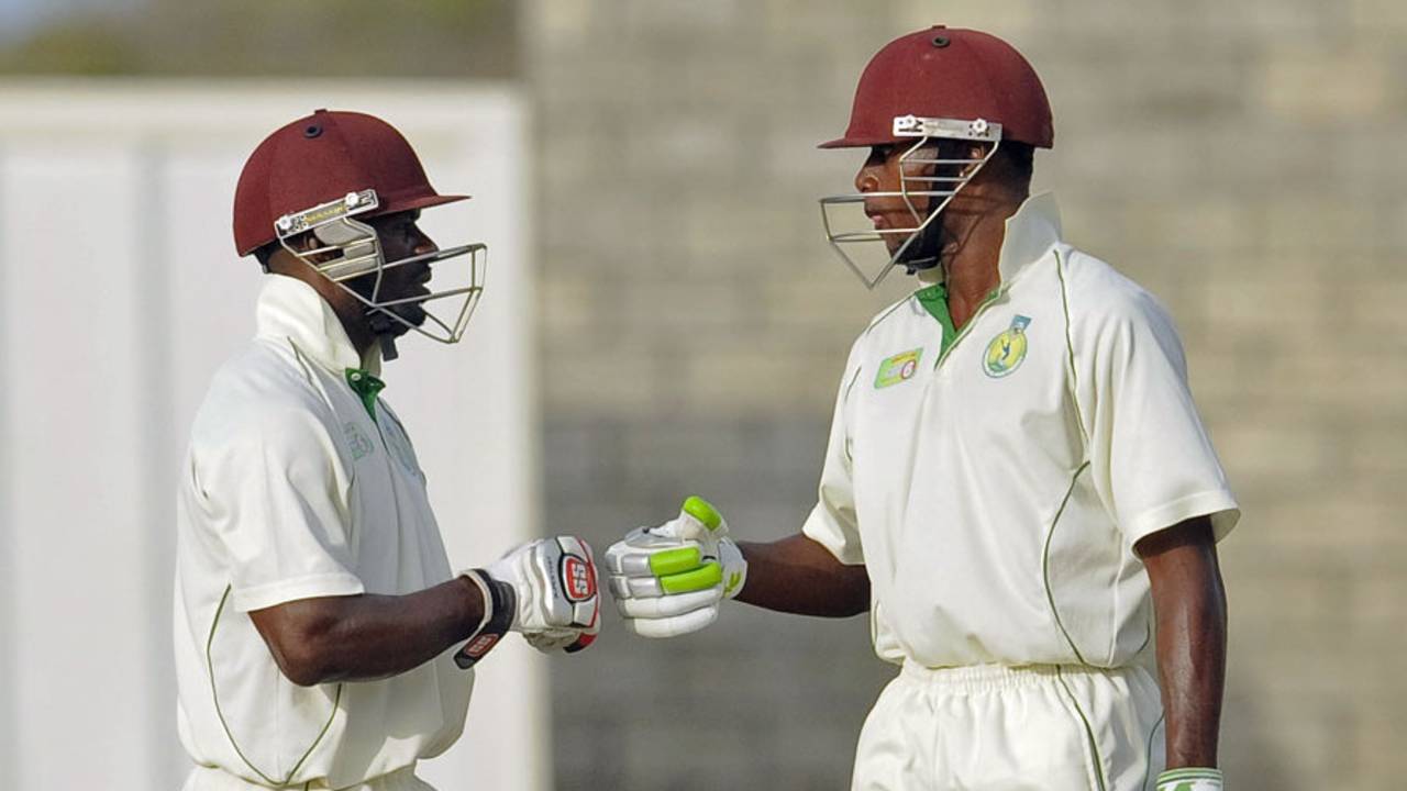 Devon Smith and Tyrone Theophile shared an unbeaten opening stand of 113, Windward Islands v Jamaica, Regional Four Day Competition, final, 2nd day, Gros Islet, April 27, 2014