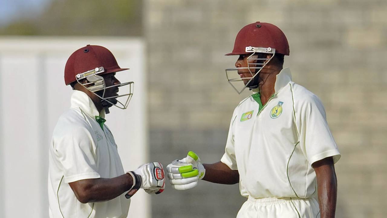 Devon Smith and Tyrone Theophile shared an unbeaten opening stand of 113, Windward Islands v Jamaica, Regional Four Day Competition, final, 2nd day, Gros Islet, April 27, 2014