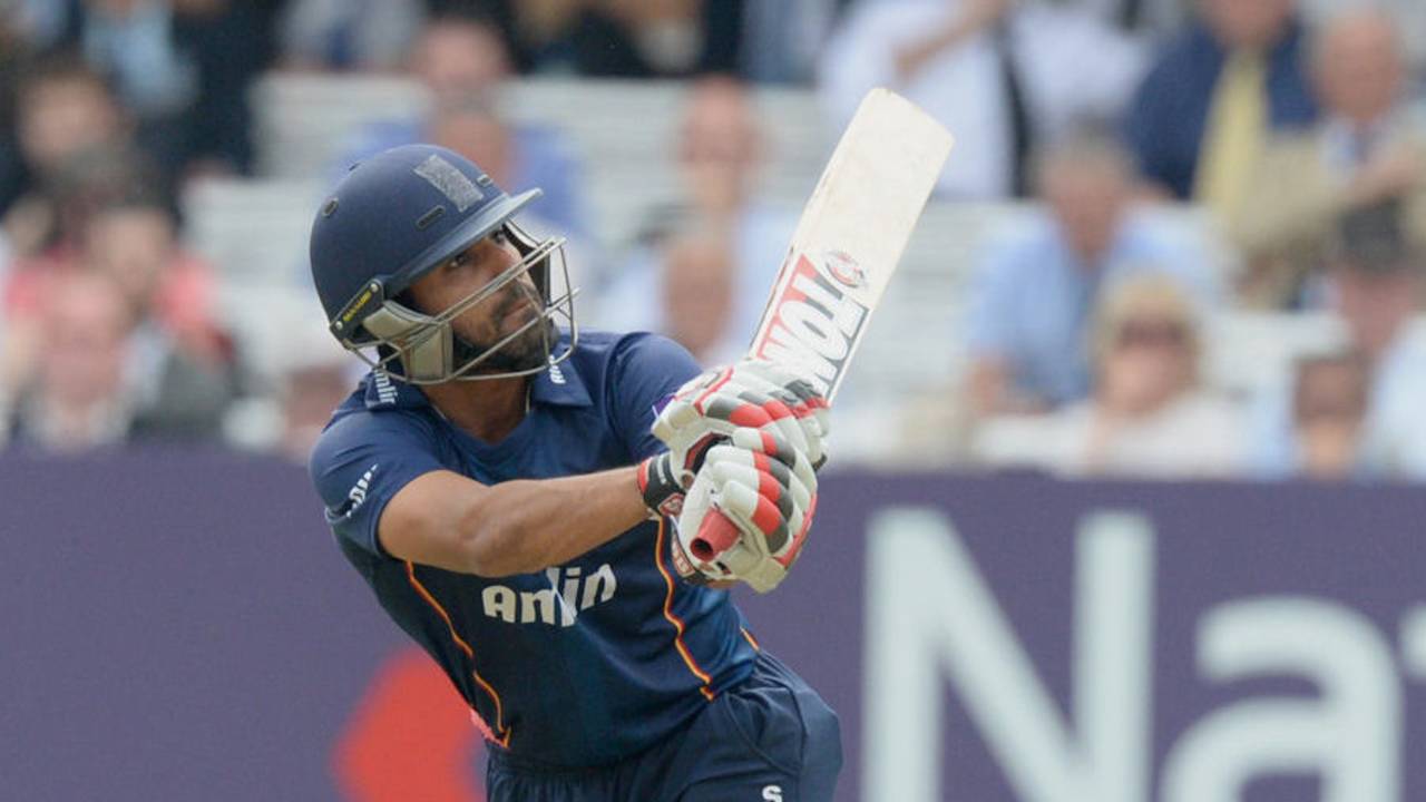Ravi Bopara hits out for Essex against Middlesex on the first weekend of NatWest Blast at Lord's, May 17, 2014