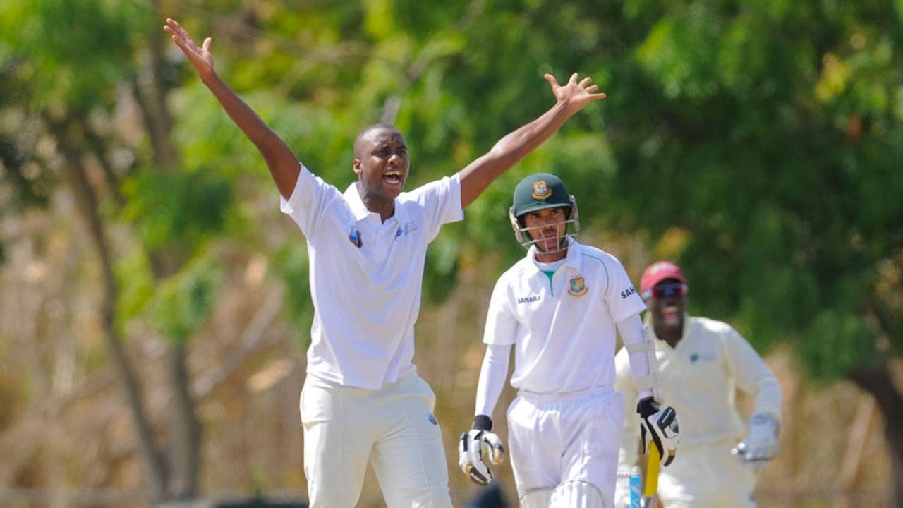 Miguel Cummins took seven wickets for the match, Sagicor HPC v Bangladesh A, Barbados, 3rd day, May 28, 2014