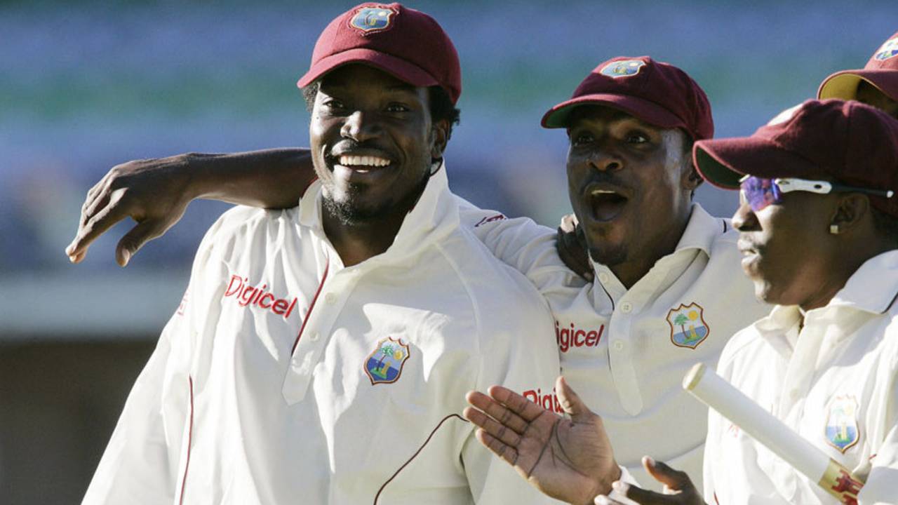 The West Indies players after their historic win&nbsp;&nbsp;&bull;&nbsp;&nbsp;AFP