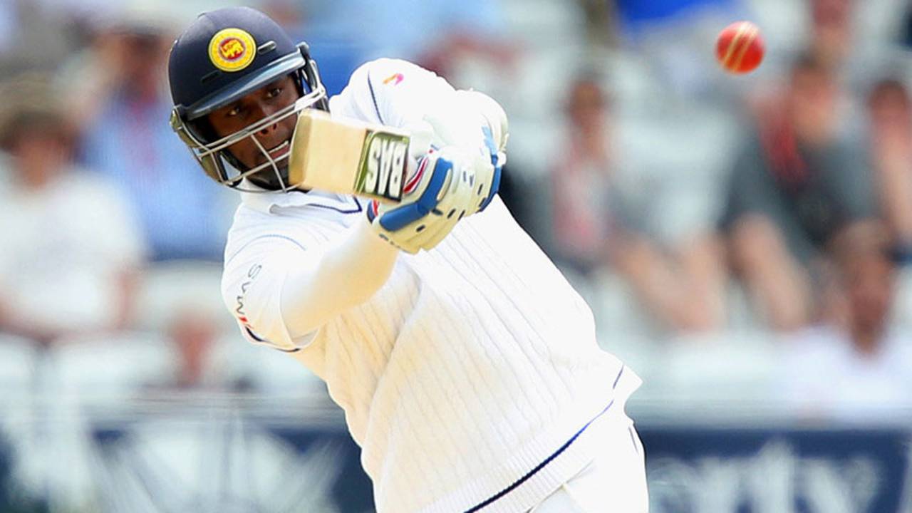 Angelo Mathews comes down the pitch during his career-best 160, England v Sri Lanka, 2nd Investec Test, Headingley, 4th day, June 23, 2014