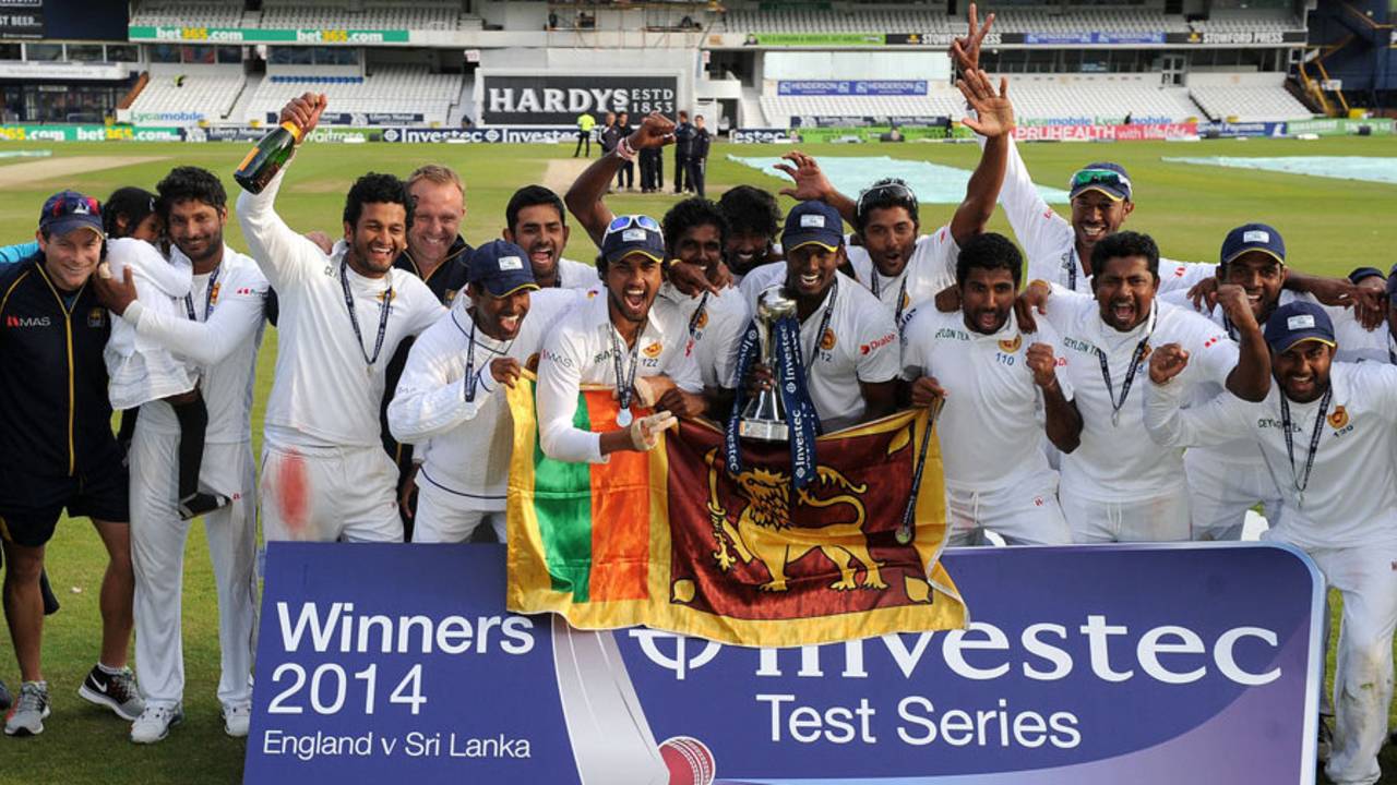 Sri Lanka celebrate with the series trophy after beating England by 100 runs to seal the series&nbsp;&nbsp;&bull;&nbsp;&nbsp;PA Photos