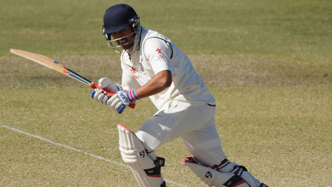 Karun Nair plays to the leg side, Australia A v India A, 1st unofficial Test, Brisbane, 4th day, July 9, 2014