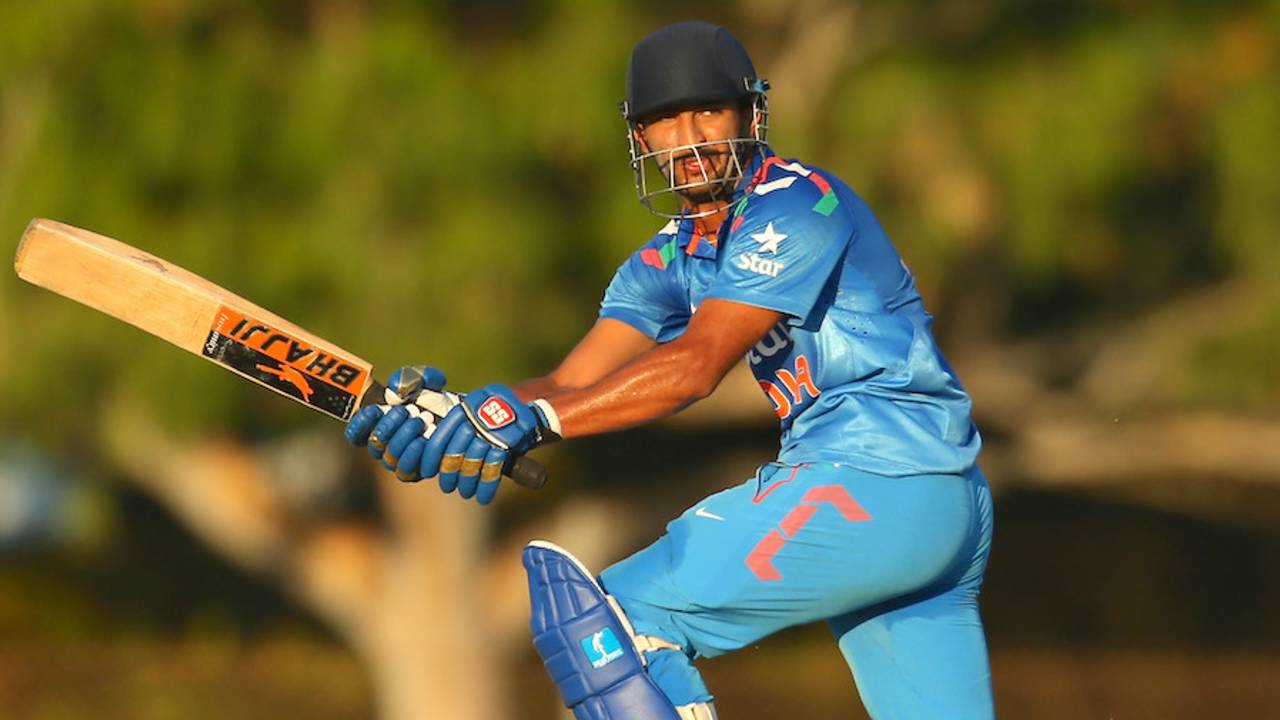 Rishi Dhawan nudges one to leg side during his unbeaten 56, Australia A v India A, Quadrangular A-Team One-day series, final, Darwin, August 2, 2014