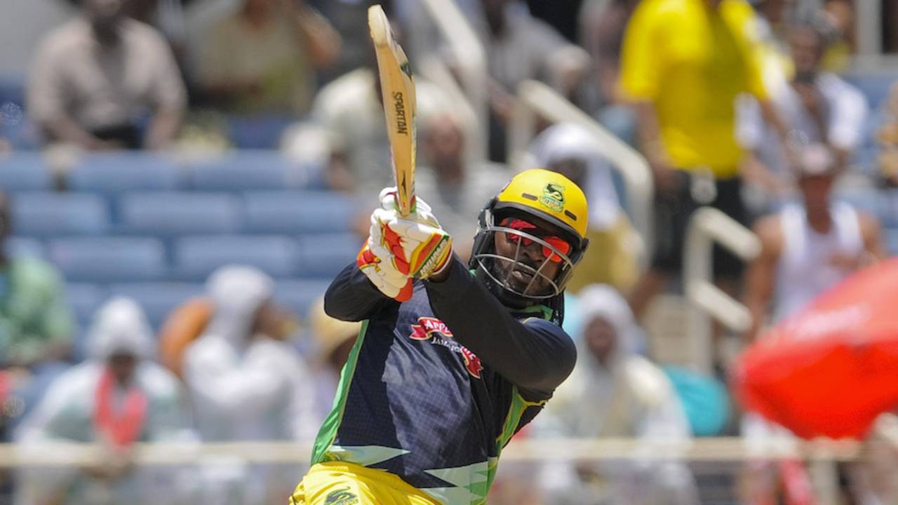 Chris Gayle struck four boundaries, Jamaica Tallawahs v Barbados Tridents, CPL 2014, Kingston, Aug 3, 2014