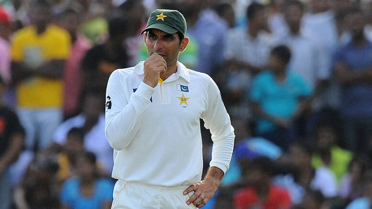 Misbah-ul-Haq is deep in thought, Sri Lanka v Pakistan, 1st Test, Galle, 5th day, August 10, 2014