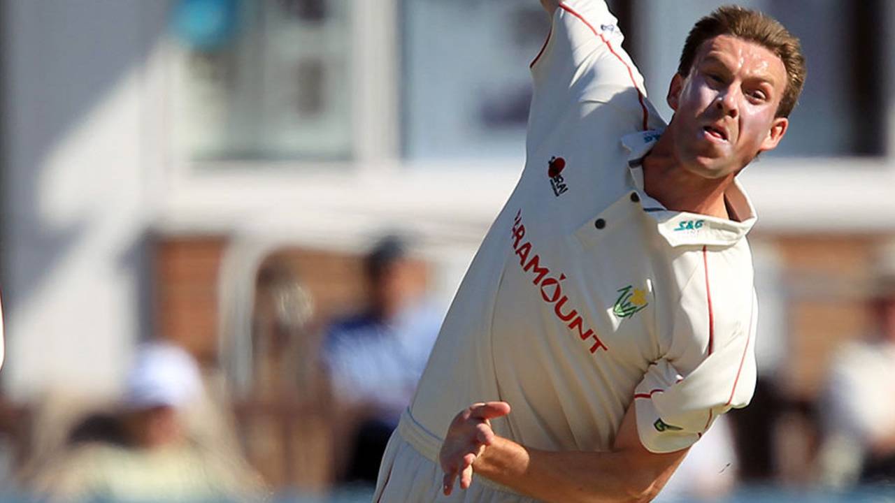 Huw Waters bowling in 2011, Grace Road, April 8, 2011