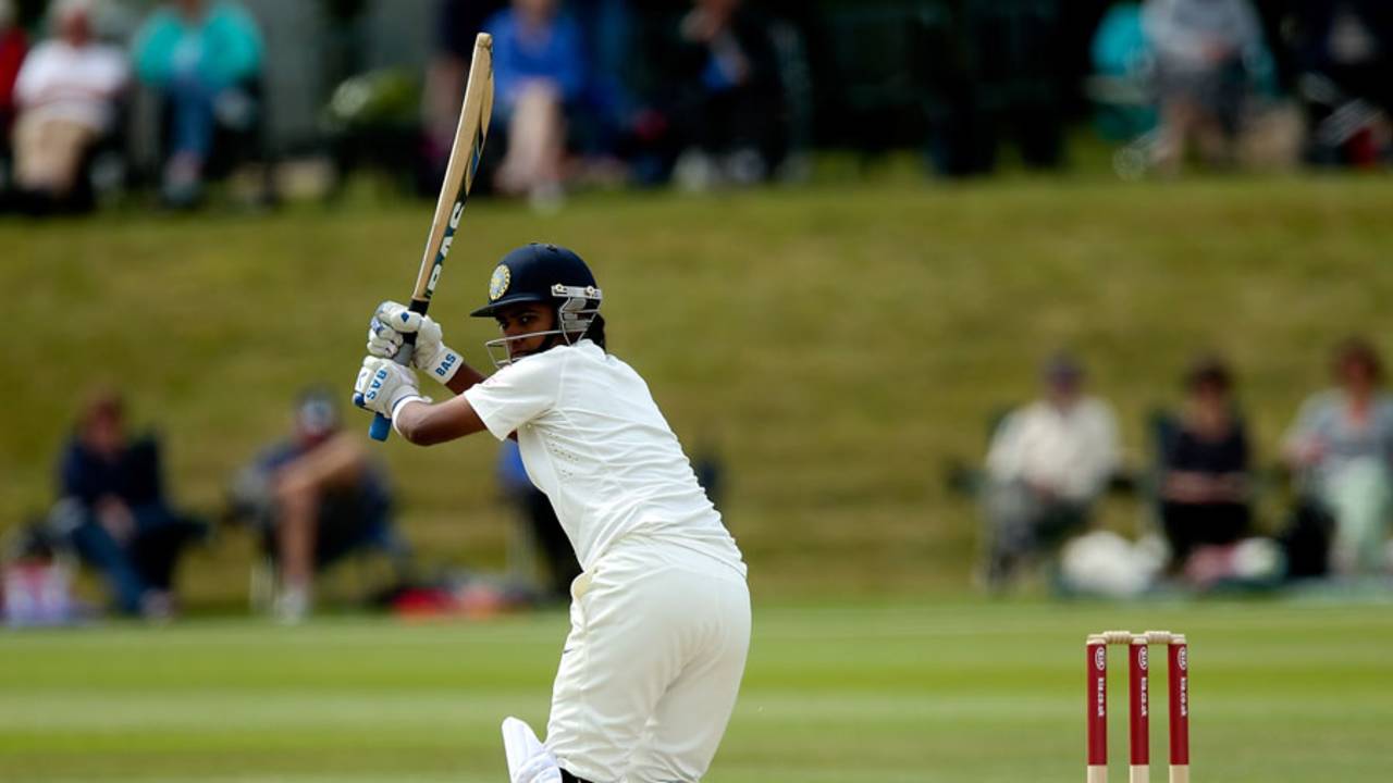 Niranjana Nagarajan targets the leg side, England Women v India Women, Only Test, Wormsley, 2nd day, August 14, 2014