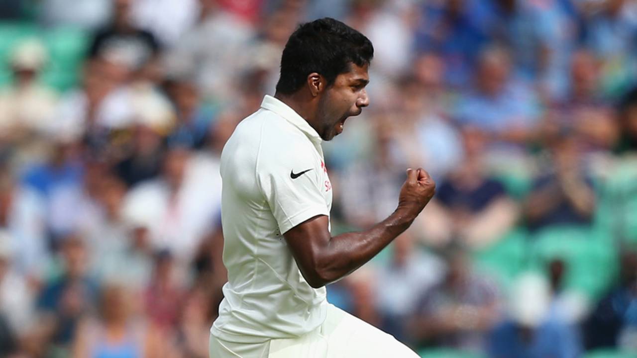 Varun Aaron is pumped up after bowling Sam Robson, England v India, 5th Investec Test, The Oval, 2nd day, August 16, 2014
