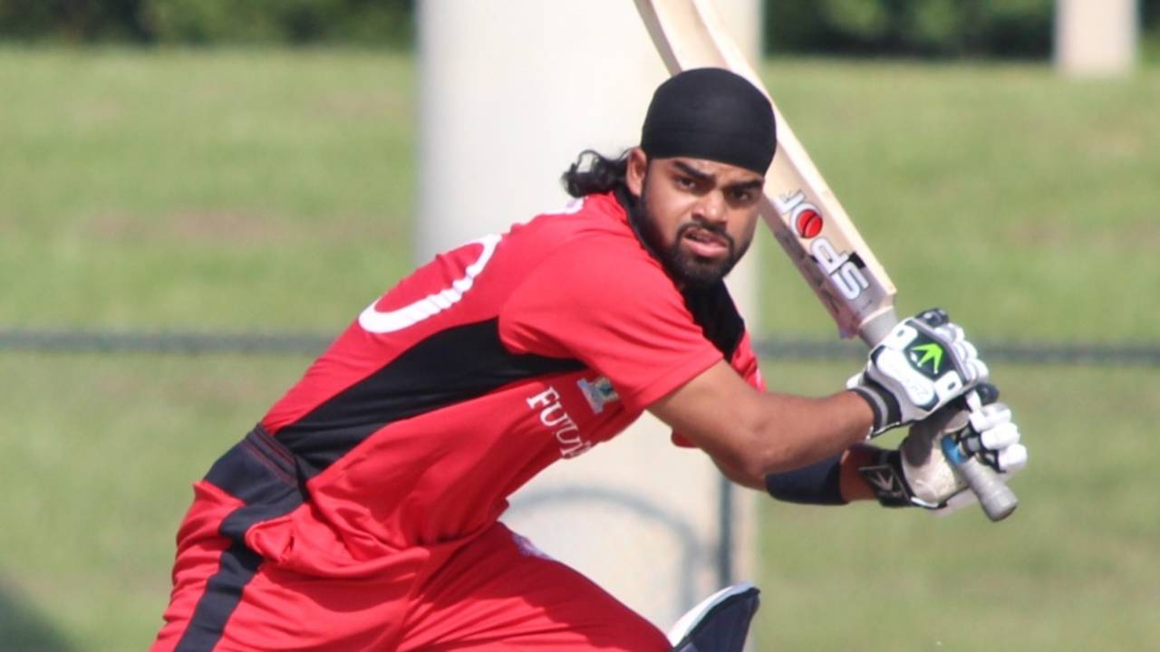 Charan Singh looks for a run behind point, Atlantic v North West, USACA T20 National Championship, Lauderhill, August 15, 2014