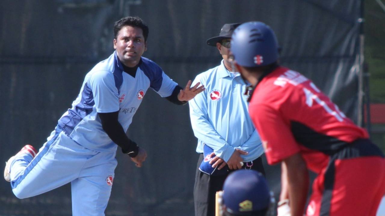 Legspinner Rahul Singh gives the ball some flight, Atlantic v North West, USACA T20 National Championship, Lauderhill, August 15, 2014