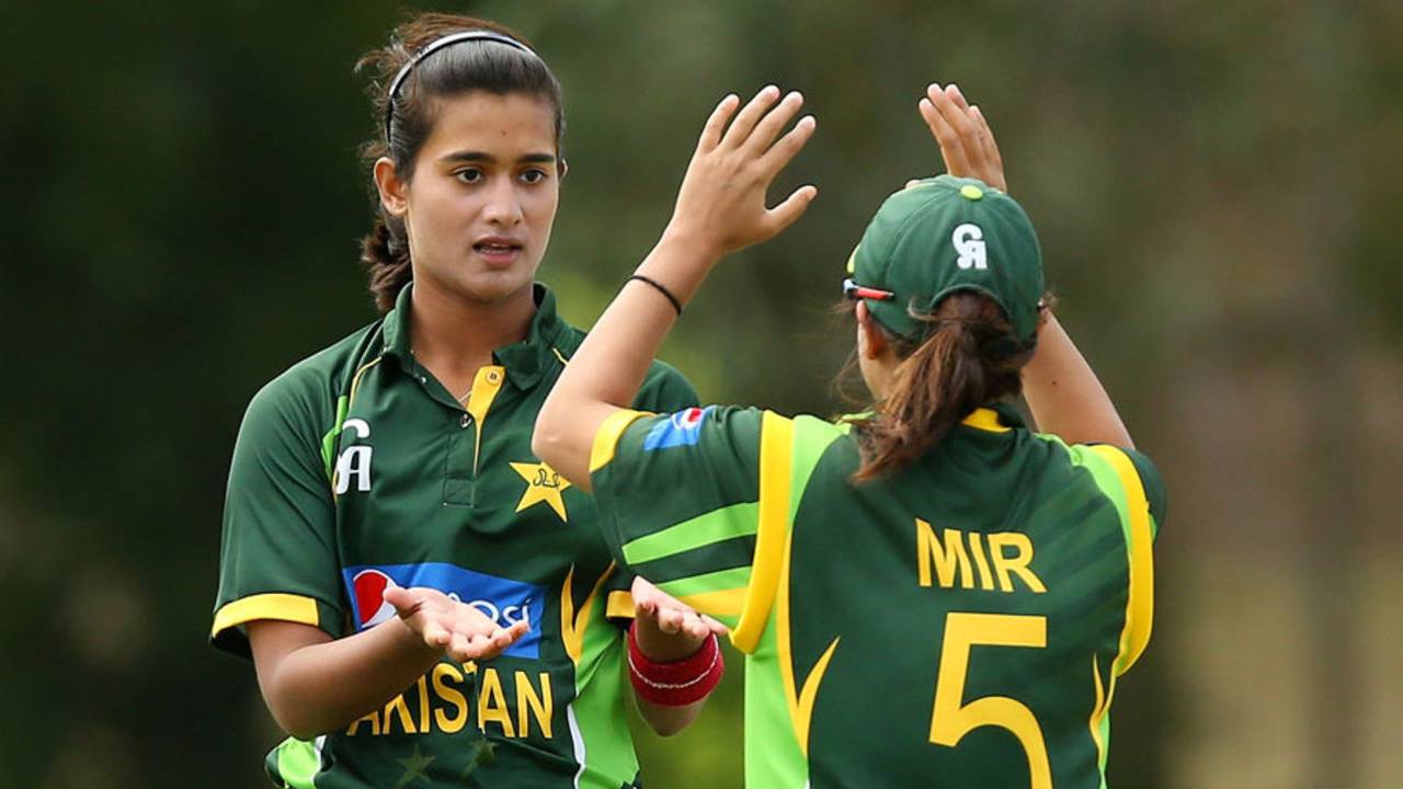 Pakistan's Maham Tariq celebrates a wicket, Australia v Pakistan, 4th women's ODI, Brisbane, August 28, 2014